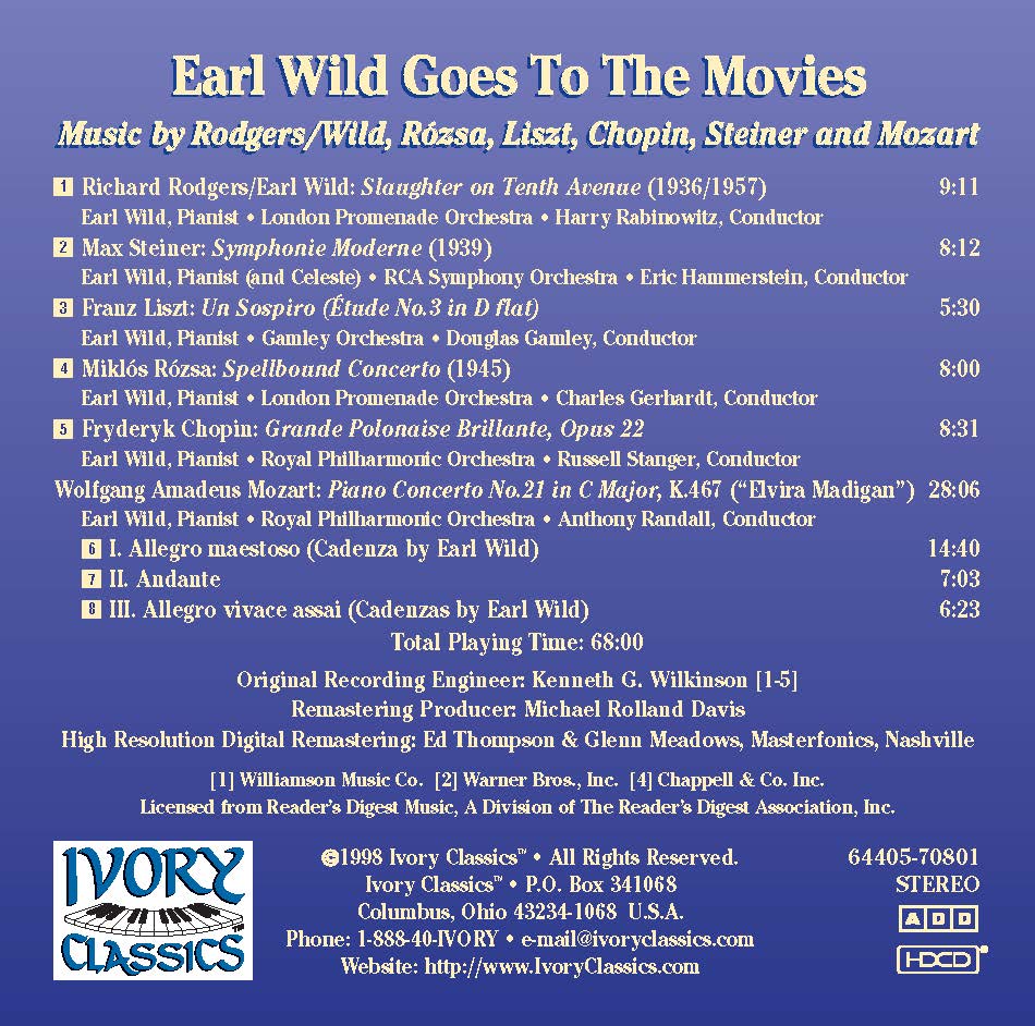 Earl Wild Goes to the Movies - Piano & Orchestra works