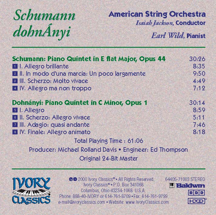 Earl Wild: Schumann & Dohnanyi Piano Quintets
