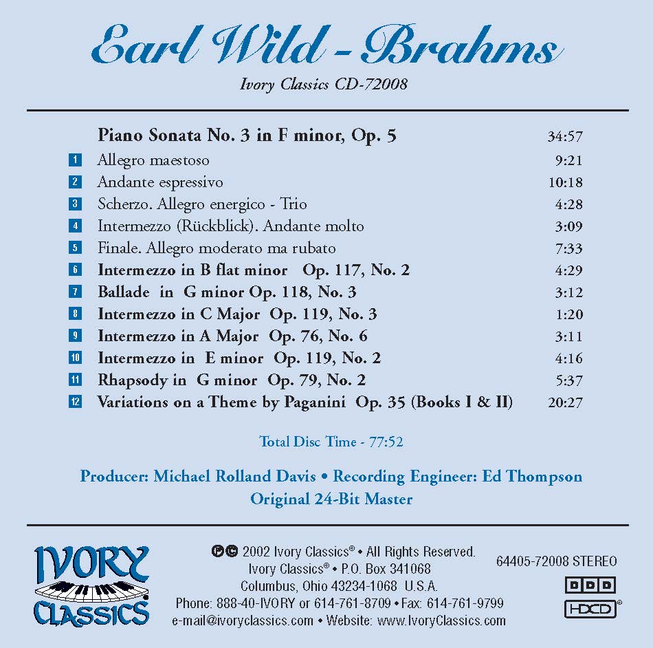 アール・ワイルド:ヨハンス・ブラームス