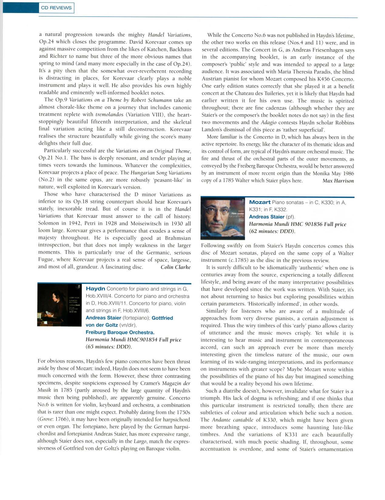 ブラームス変奏曲(ピアノのための):デヴィッド・コレヴァール