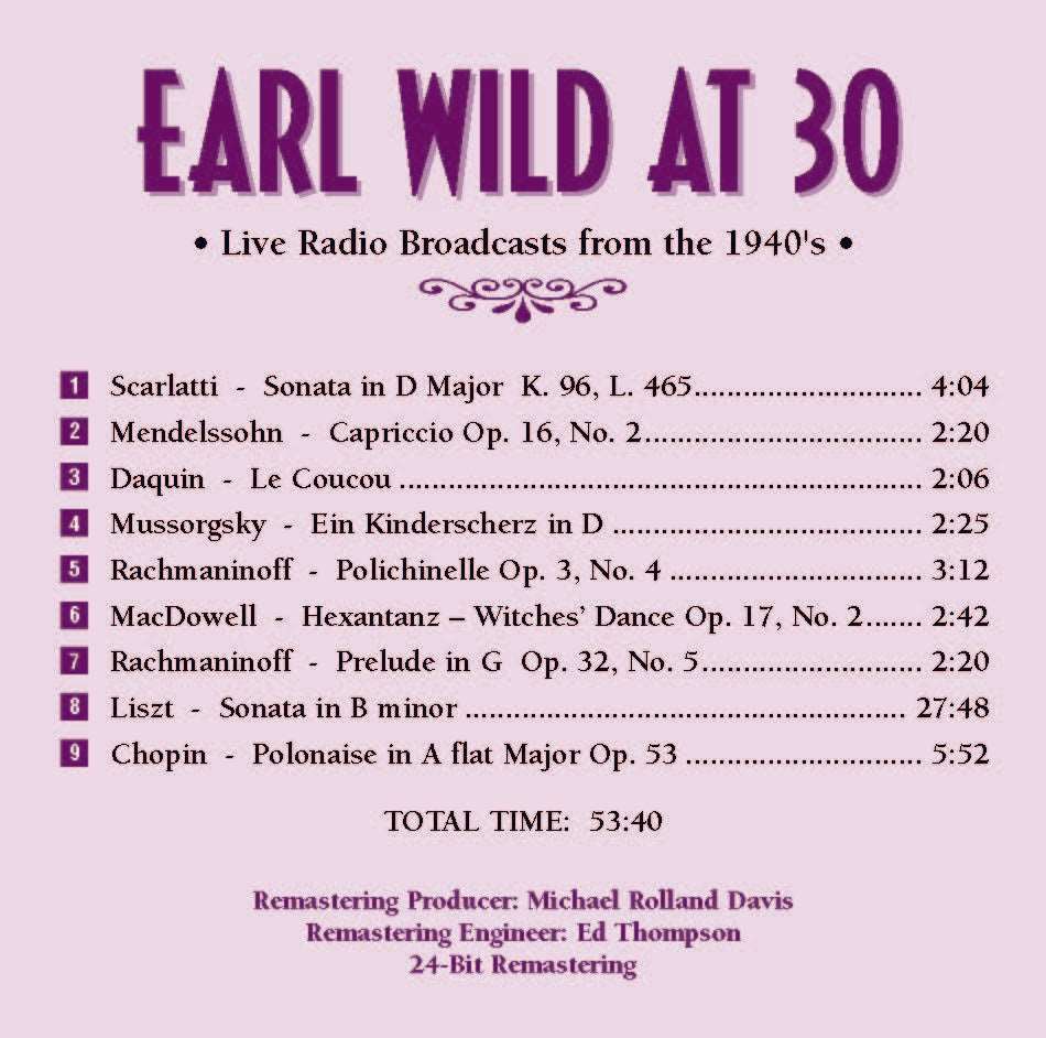 Earl Wild at 30: Live broadcast From the 1940's