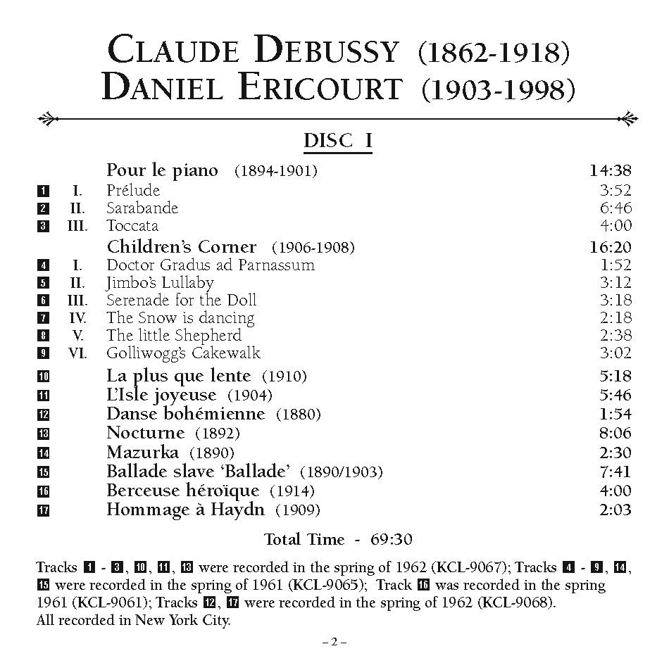 Daniel Ericourt: Complete Piano Works of Claude Debussy (4-CD set)- CDr available only