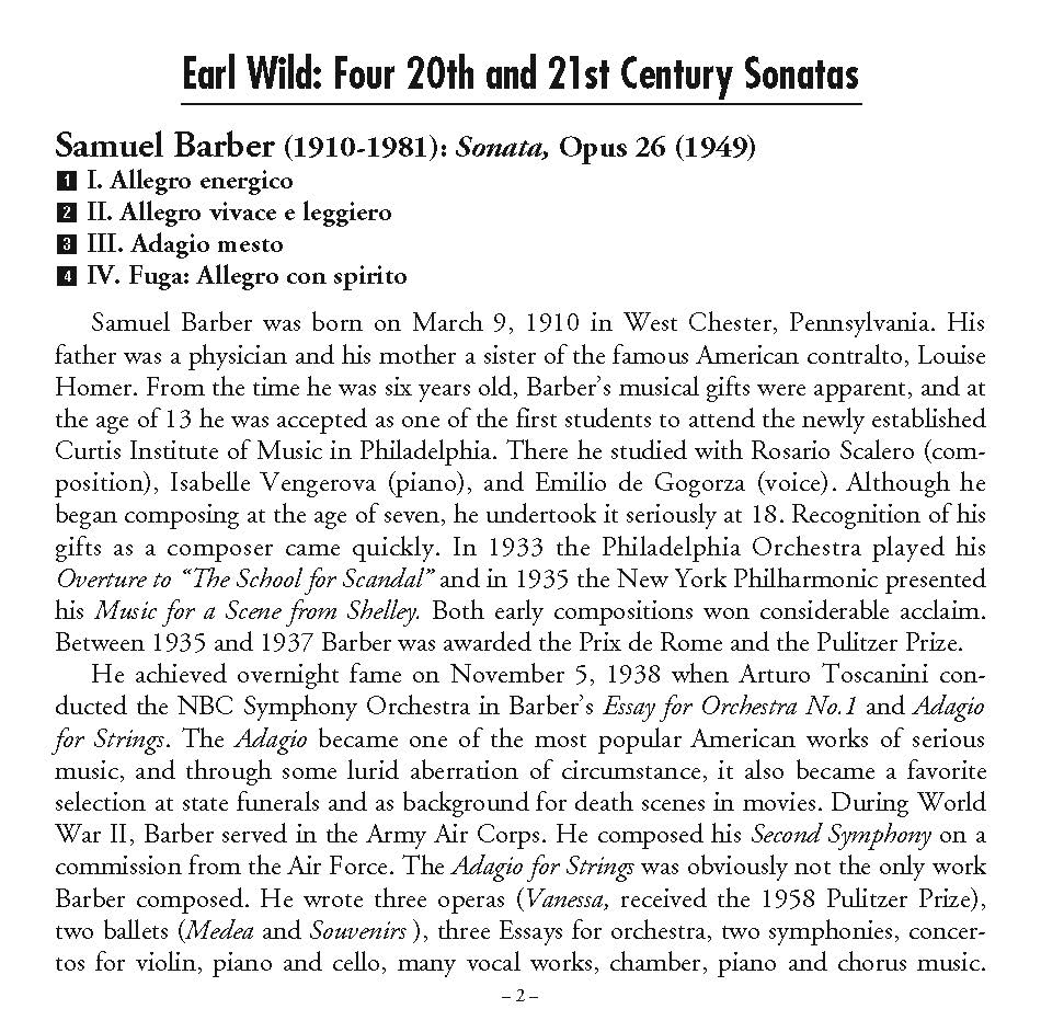 Earl Wild's Piano Sonatas of the 20th & 21st Century