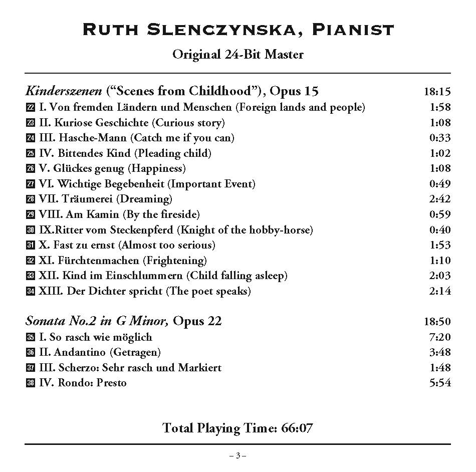 Ruth Slenczynska plays Schumann: Carnaval; Kinderszenen; Sonata No. 2