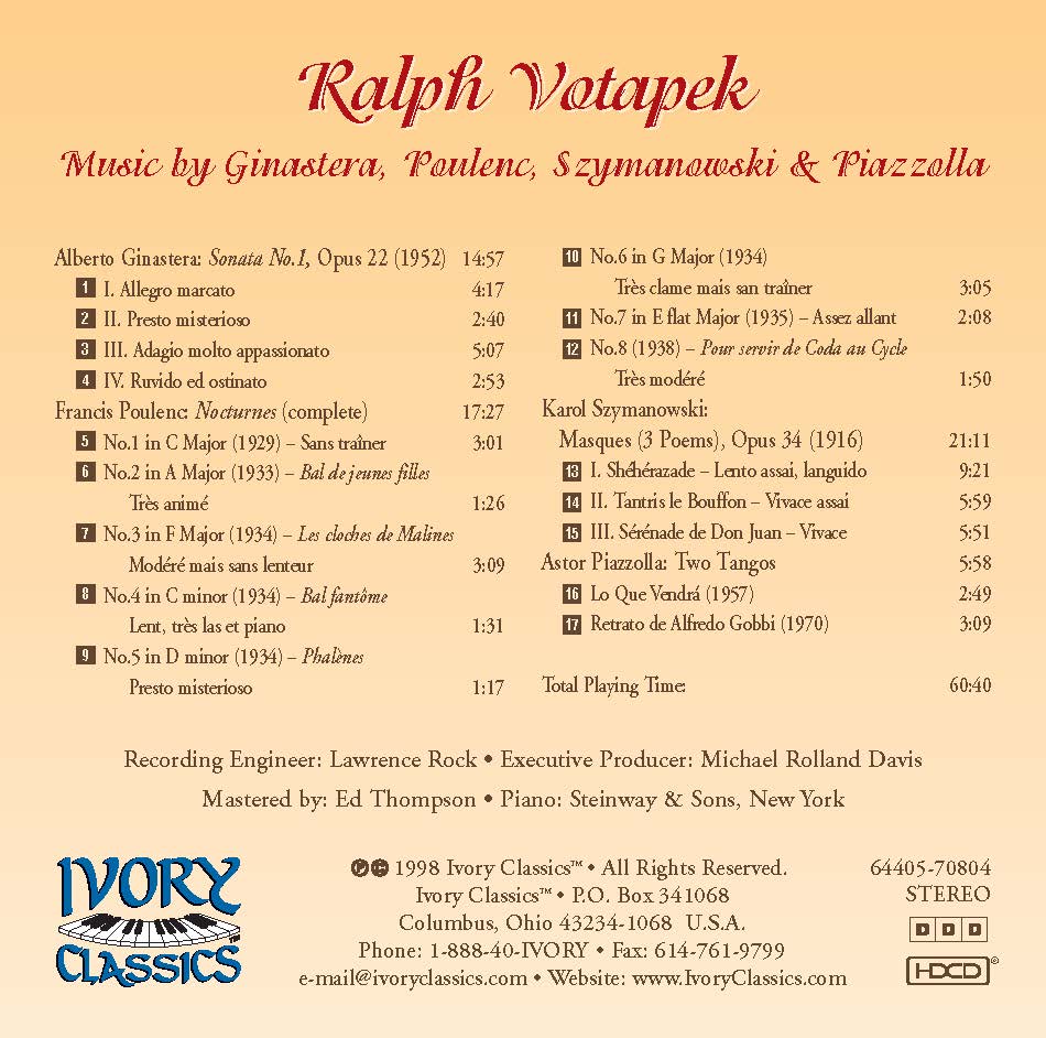 Ralph Votapek plays Ginastera, Poulenc, Szymanowski and Piazzolla