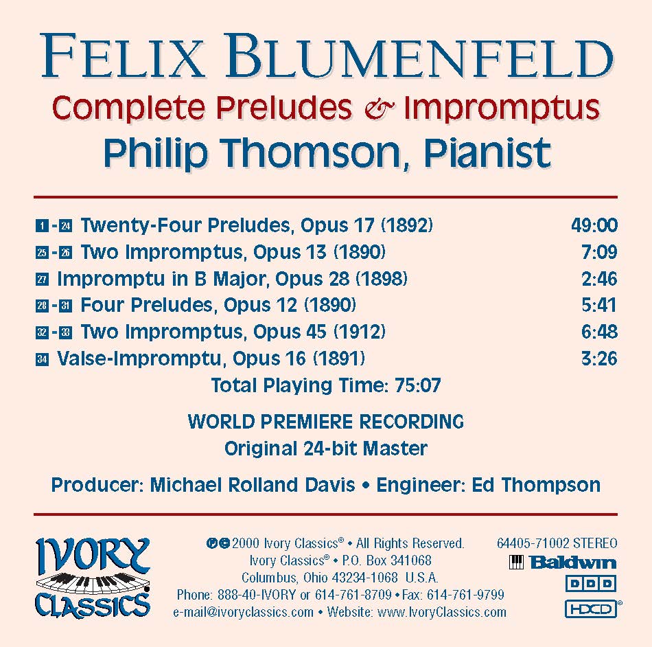 フィリップ・トムソンがブルーメンフェルトを演奏: 前奏曲と即興曲