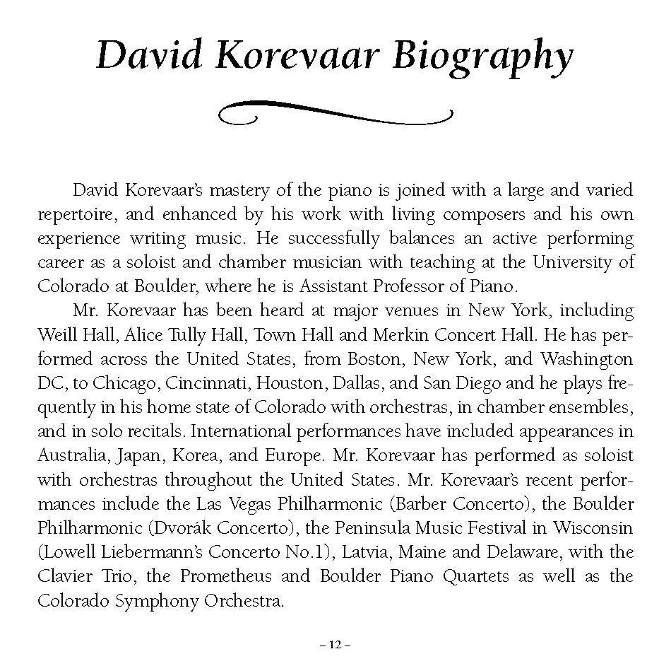 Brahms Variations for Piano: David Korevaar