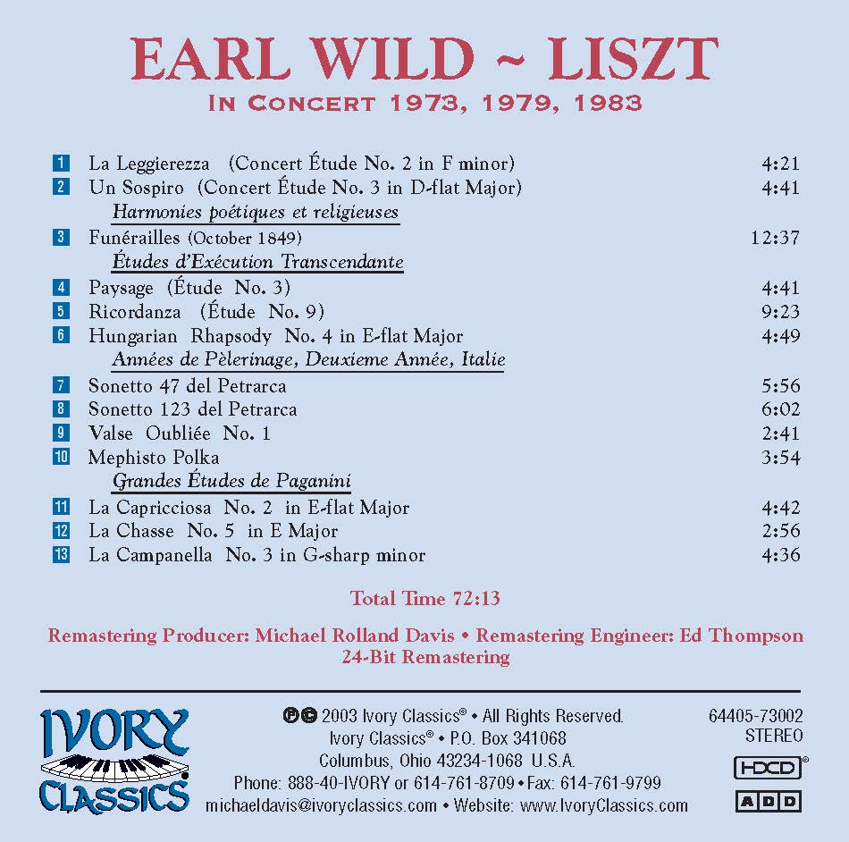 Earl Wild Plays Liszt In Concert (Only CDr’s available)