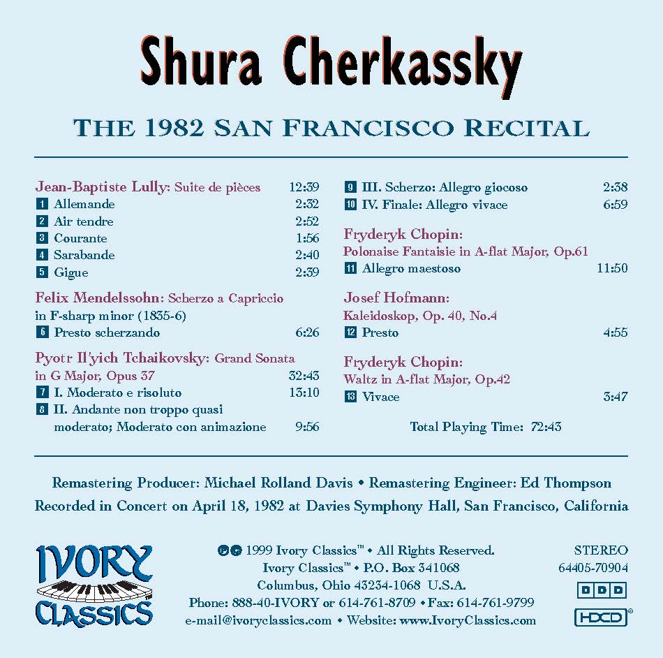 Shura Cherkassky: 1982 San Francisco Recital