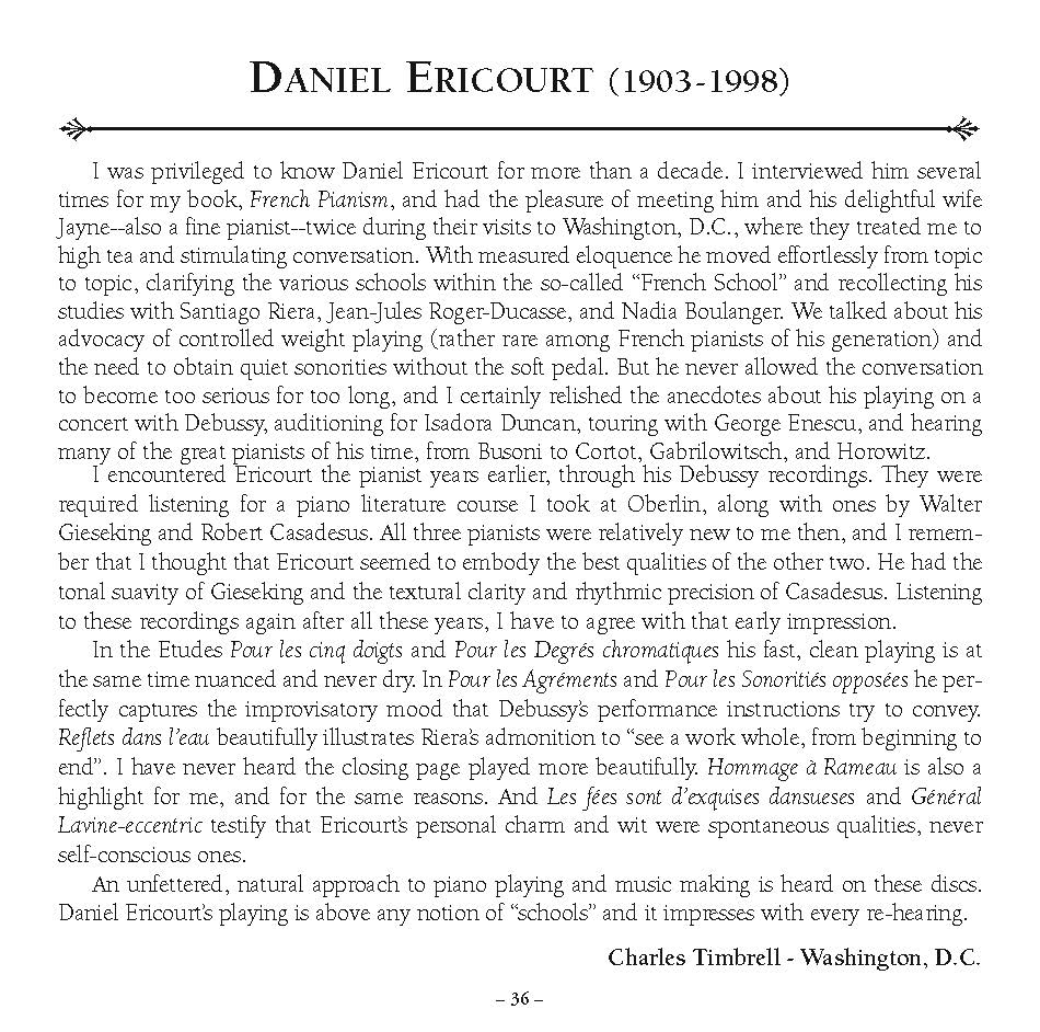 Daniel Ericourt: Complete Piano Works of Claude Debussy (4-CD set)- CDr available only